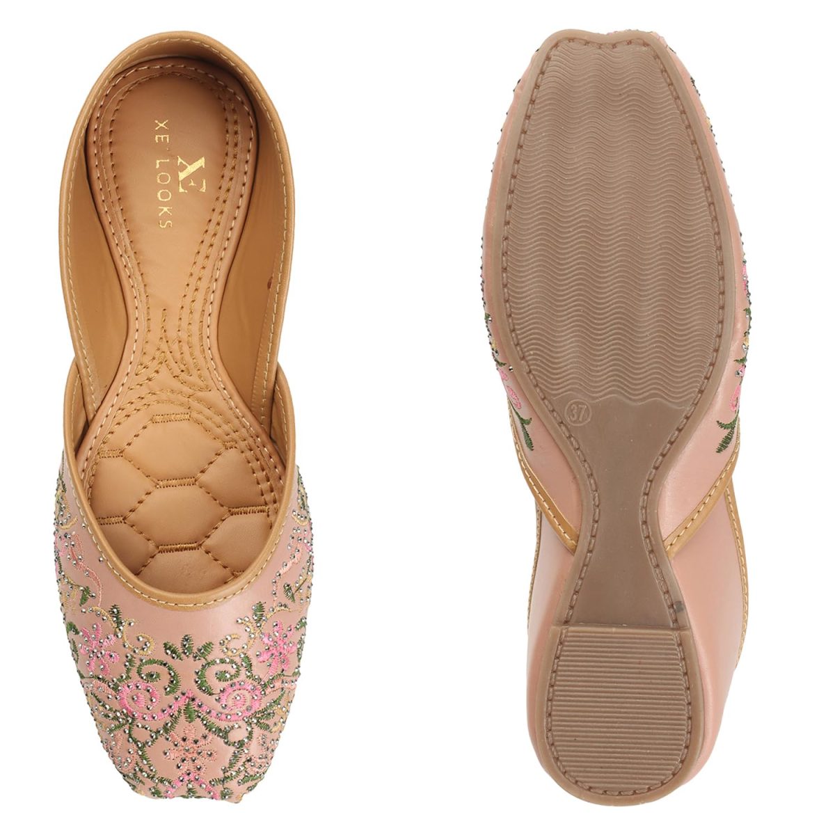 XE Looks Flat Comfortable Fancy Beige Punjabi Jutti For Women - Image 9