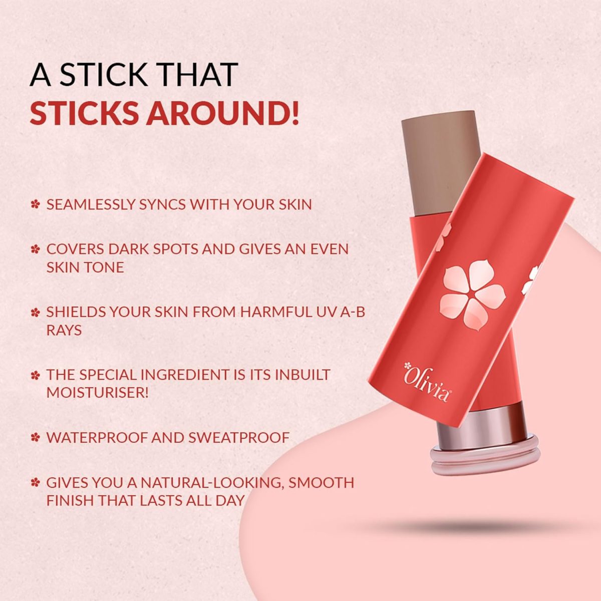 Olivia Skinsync Makeup Stick with SPF 25 | 007 White Candy | Waterproof & Sweatproof Foundation Stick with Inbuilt Moisturizer | Smooth Natural Finish | Evens Skin Tone, Covers Spots & Blemishes | 15g - Image 3