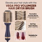 Vega Pro Volumizer Hair Blow Dryer Brush, 3 in 1 Hot Air Brush, 360° Airflow Vent, 3 Heat/2 Speed Settings For Hair Style, Ceramic Tourmaline Coating Brush Head, 1200 W (VHSD-02) - Image 4