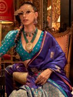 AKHILAM Women's Satin Silk Bagh Printed Saree With Unstitched Blouse(KNTKLX391001_RJ_Parent) - Image 5