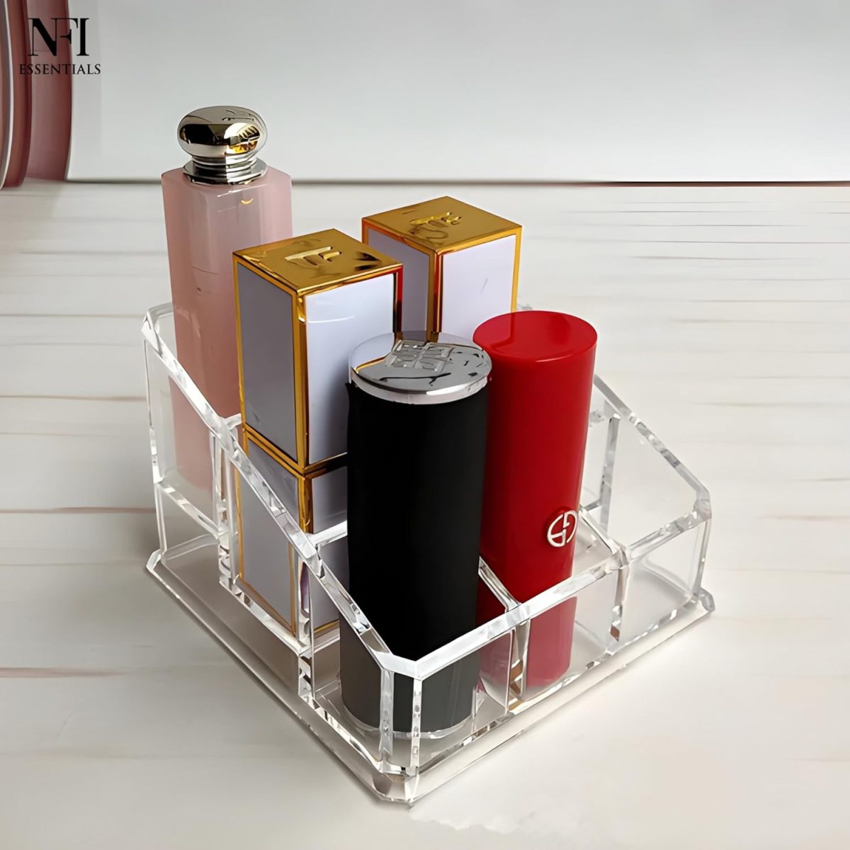 Clear Acrylic 9-Slot Lipstick & Cosmetic Organizer – Compact Makeup Holder for Lipstick, Lip Balm, Essential Oils & More – Transparent Plastic Storage Stand - Image 6
