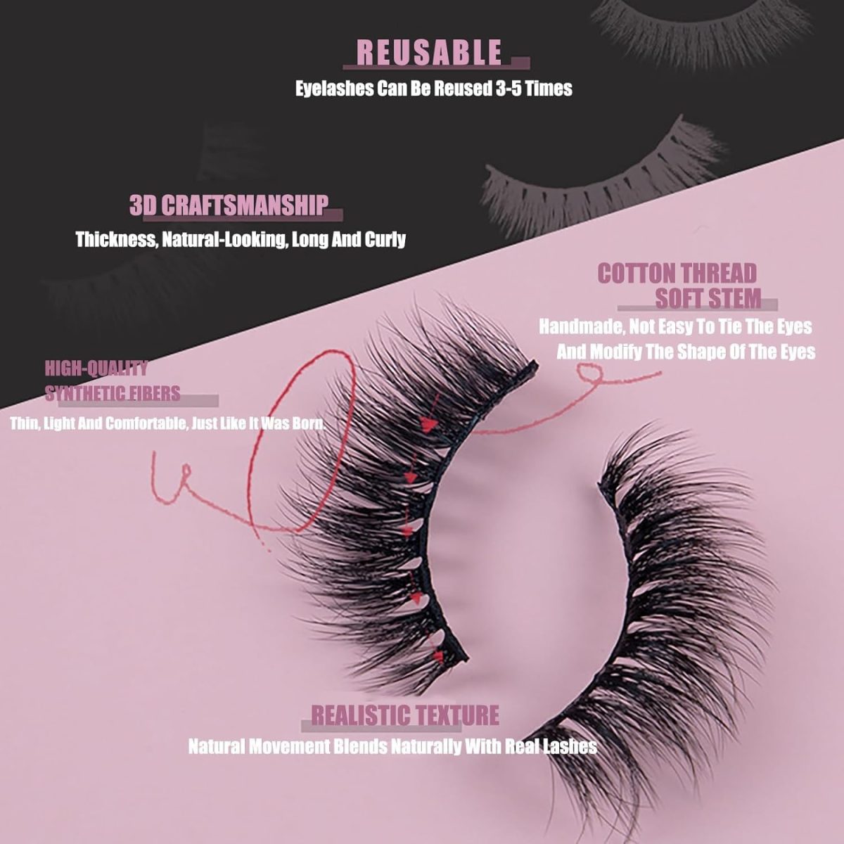 RUBYFACE X IMAGIC PROfessional Synthetic Fibers False Eyelash, Natural & soft 100% Handmade 3D Eyelash Pack 10 Pairs of 1 box (L07, 3D Eyelash) - Image 2
