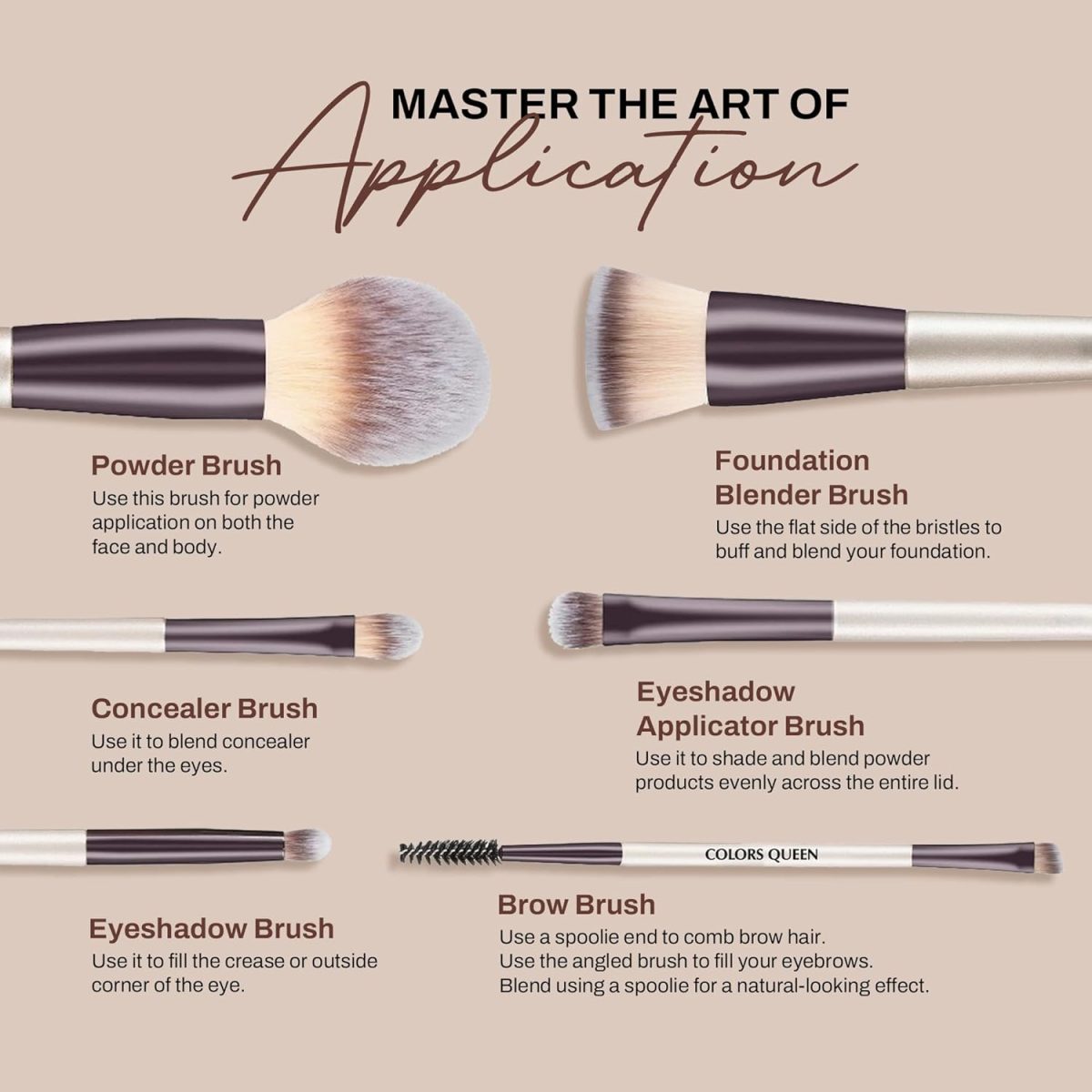Colors Queen Professional Face & Eye Makeup Brush Set of 6 | Premium Easy to Hold, Ultra Soft Bristles, Face & Eye Makeup Brush Set for Liquid, Cream & Powder Application - Image 3
