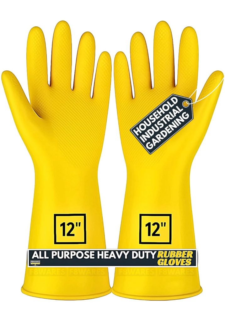 F8WARES All Purpose Heavy duty Rubber Hand Gloves for Cleaning, Kitchen, Washing Utensils, Gardening, Industrial, Safety, Construction & More - Waterproof Bathroom & Toilet Gloves 1 Pair Yellow