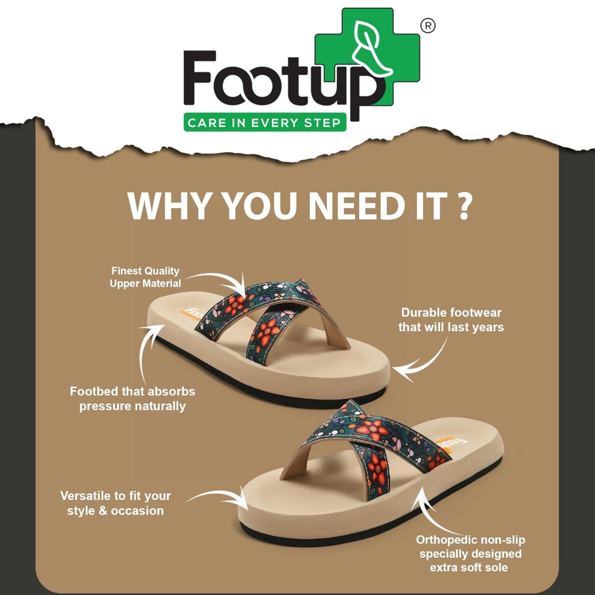 FOOT UP Women’s Ethnic Floral Comfort Sandals | Soft Cushioned EVA Footbed with Stylish Printed Straps & Anti-Skid Sole – Lightweight Everyday Wear Slippers for Casual & Outdoor Use - Image 3