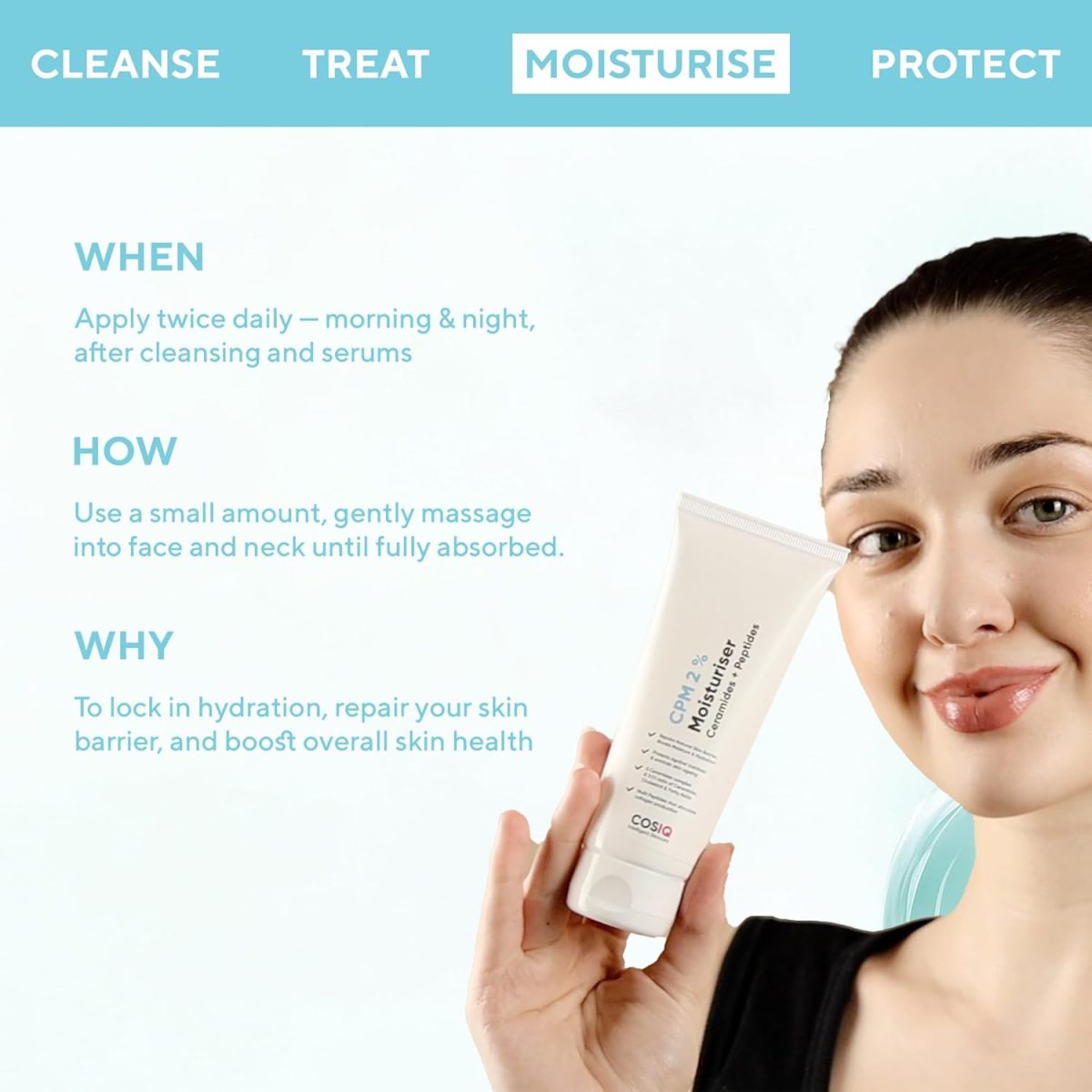 Cos-IQ CPM 2% Ceramides Moisturizer with Peptides for Intense Moisturizing and Skin Strengthening | Barrier Repair Cream | For Oily, Dry, Normal & Sensitive Skin | 100ml - Image 7