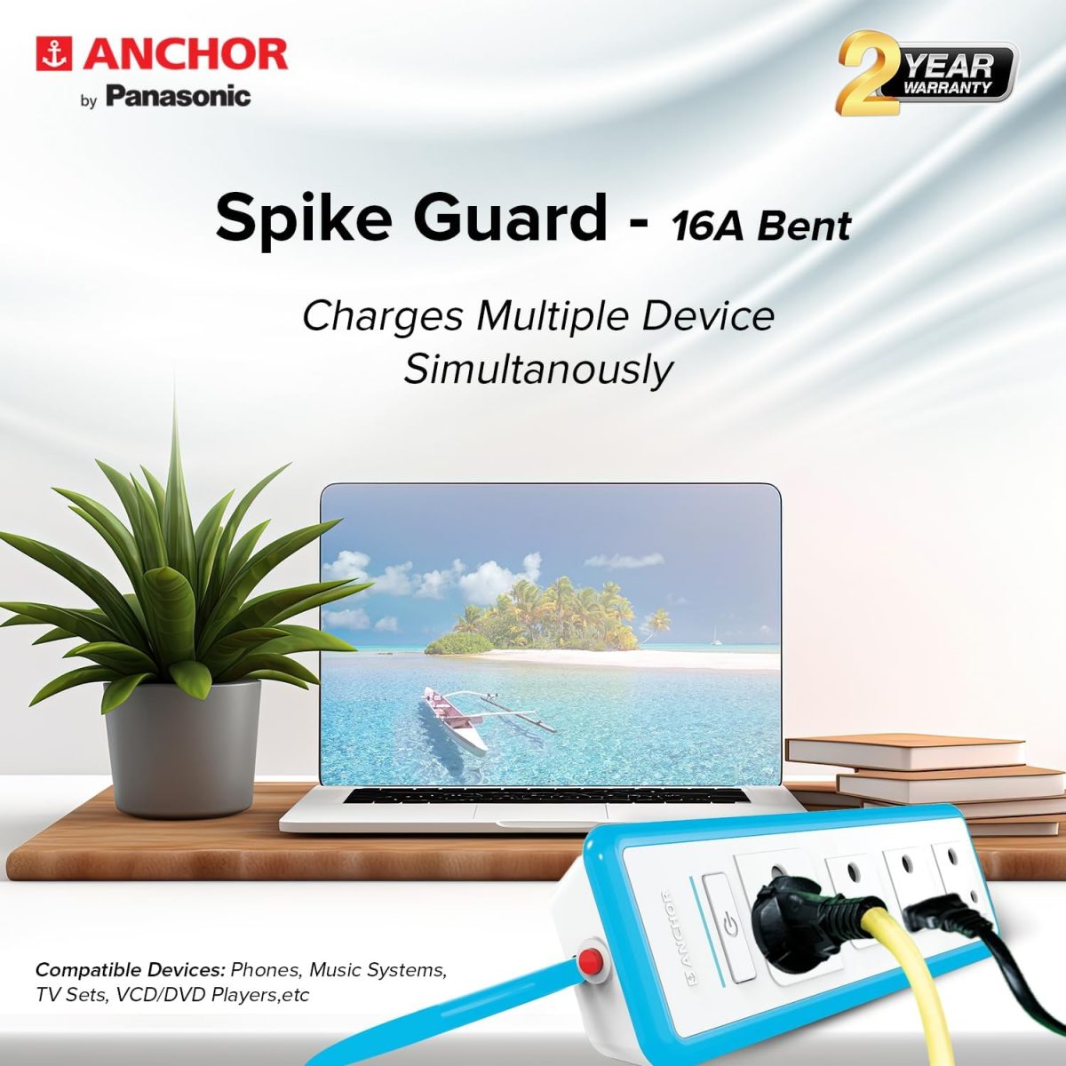 Anchor by Panasonic 16A 4 Socket Extension Board with 1 Universal & 3 Standard Sockets and 1.5 Mtr Extension Cord for Home & Office (22067) - Image 3