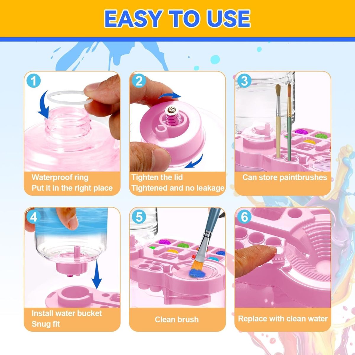 LUOSHI Paint Brush Cleaner Brush Rinser Water Circulation Painting Tool with Brush Holder and Palette Brush Rinser Dispenser for Adults Artist Kid - Image 5