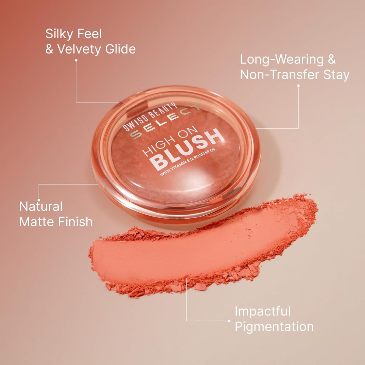 Swiss Beauty Select High on Blush with Natural Matte Finish | Long- Lasting & Non Transferrable stay | Enriched with Vitamin E & Rose oil | Shades- Burnt Rose, 8gm | - Image 3