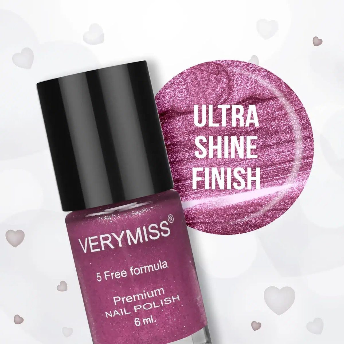 VERYMISS Premium Pink Shimmer Nail Polish 6ml | Smooth Application | Quick Drying | Paraben Free | Ultra Long Lasting Nail Paints - Image 3