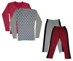 IndiWeaves Girls Cotton Full Sleeve Printed T-Shirts and Cotton Capri 3/4 Pants (Grey,Maroon,Maroon,Grey,9-10 Years) Pack of 4