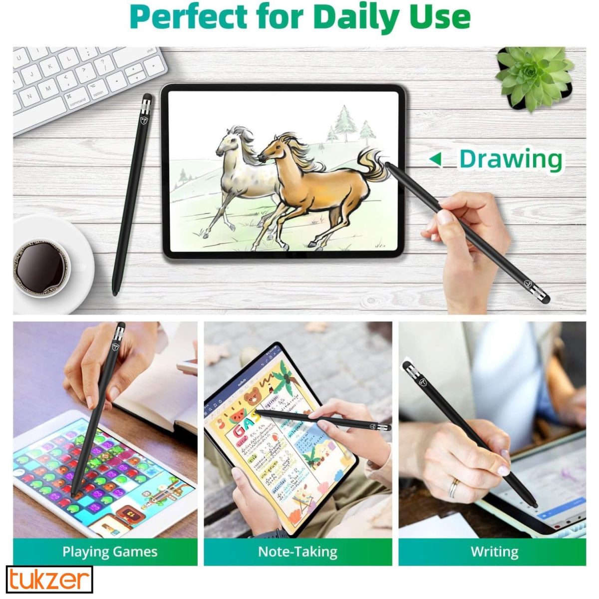 Tukzer 2in1 Universal Stylus Capacitive Pen, Fine Tip,High Sensitivity & Precision for Smartphones, Tablets, iPad, iPhone, iOS,Android,Windows & All Touch Screens Devices-Jet Black - Image 5