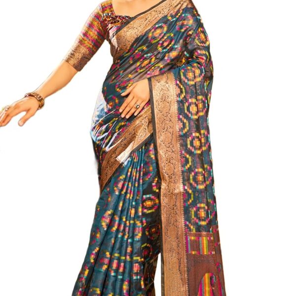 SWORNOF Women's kanjivaram banarasi silk saree for Patola festival Wedding silk with rich pallu Design sarees for women with blouse piece