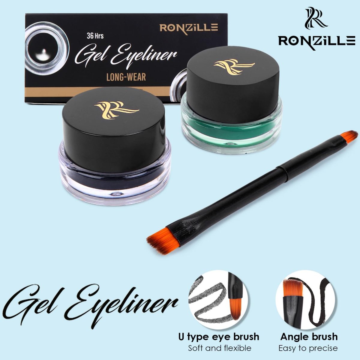 RONZILLE 2 in 1 Gel Eyeliner Long-Wear II WaterProof & Smudge Proof 36hrs Long Lasting II II Gel Kajal 6-gm (Black,Green) - Image 2