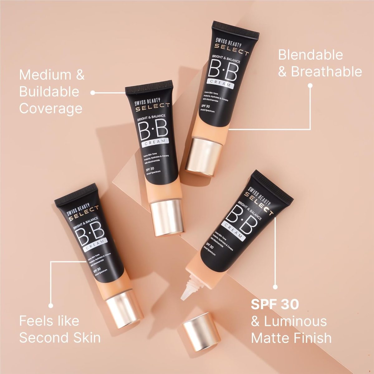 SWISS BEAUTY Select Bright & Balance Multifunctional Bb Cream With Spf 30 | Protects, Hydrates And Covers | Infused With Niacinamide And Wheat Germ Oil | Shade- Milkshake, 30G - Image 3