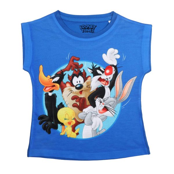 Looney Tunes by Wear Your Mind Girl's Animal Print Regular fit T-Shirt (WBLTGT0016.10_Royal Blue4 11-12Y)