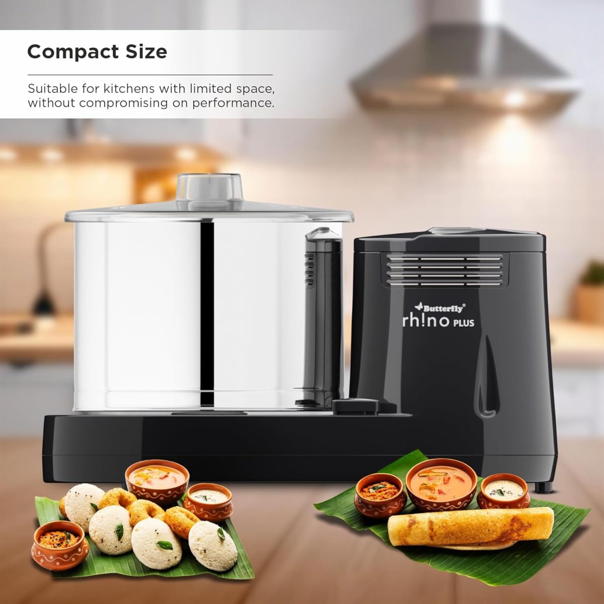 Butterfly Rhino Plus 2 Litres Table-Top Wet Grinder | 150 Watts | Shockproof ABS Body | Coconut Scrapper Attachment | Dough Kneader | Stainless Steel Drum | 2 Years Manufacturer's Warranty | Grey - Image 2