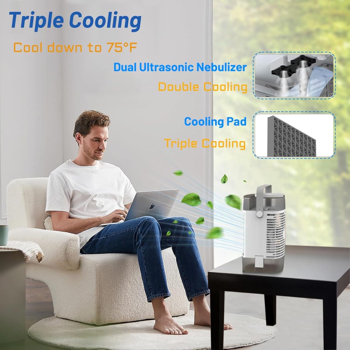SPNOR Portable Air Conditioners, 1600ML Mini Air Cooler Evaporative Personal, 3 Wind Speed, 2-4-8H Timer, 3 Modes, Colorful Night Light, Portable for Room, Car, Bedroom - Image 2