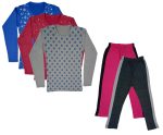 IndiWeaves Girls Cotton Full Sleeve Printed T-Shirts and Cotton Capri 3/4 Pants (Magenta,Dark Grey,Blue,Maroon,Grey,12-13 Years) Pack of 5