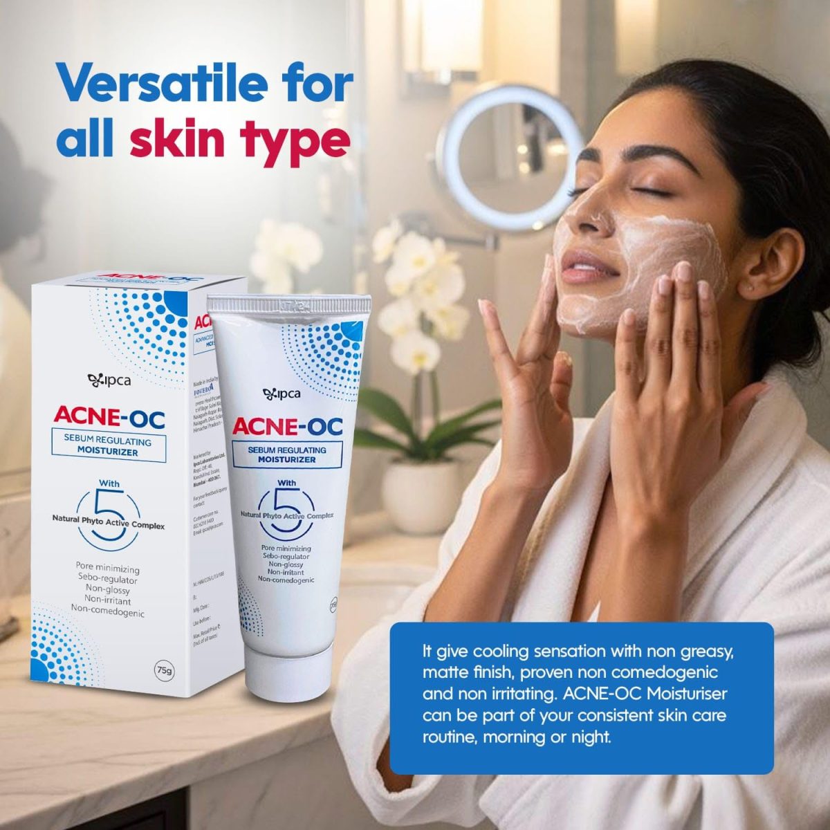 ACNE-OC Moisturiser for Oily & Acne-Prone Skin - 75g Sebum Regulating Moisturizer for Face with 5 Natural Phyto Active Complex - Hydrates & Restores Skin - Fast Absorbing Non-Comedogenic Moisturizer - Image 4