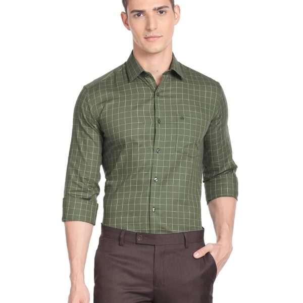 Arrow Men's Checkered Full Sleeve Slim Fit Cutaway Collar Cotton Formal Shirt