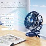 REXERA 𝟔" 𝐈𝐧𝐜𝐡 Rechargeable Desktop Mini 𝐂𝐥𝐢𝐩 𝐅𝐚𝐧 with 𝐋𝐄𝐃 Lighting | High Speed Rechargeable Table Fan for Home | 𝟓 𝐒𝐩𝐞𝐞𝐝 Modes Portable fan for Home— Office (Blue) - Image 3