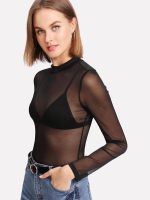 Aahwan Women's & Girl's Polyester Mesh Long Sleeve Sheer Slim Fit High Neck See-Through Top - Image 3