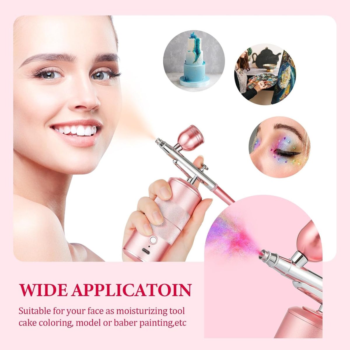 Airbrush Kit Machine with Compressor, Rechargeable Handheld Airbrush, Professional Cordless Air Brush Portable for Nail Art, Makeup, Barber, Cake Decor, Painting (Rose) - Image 3