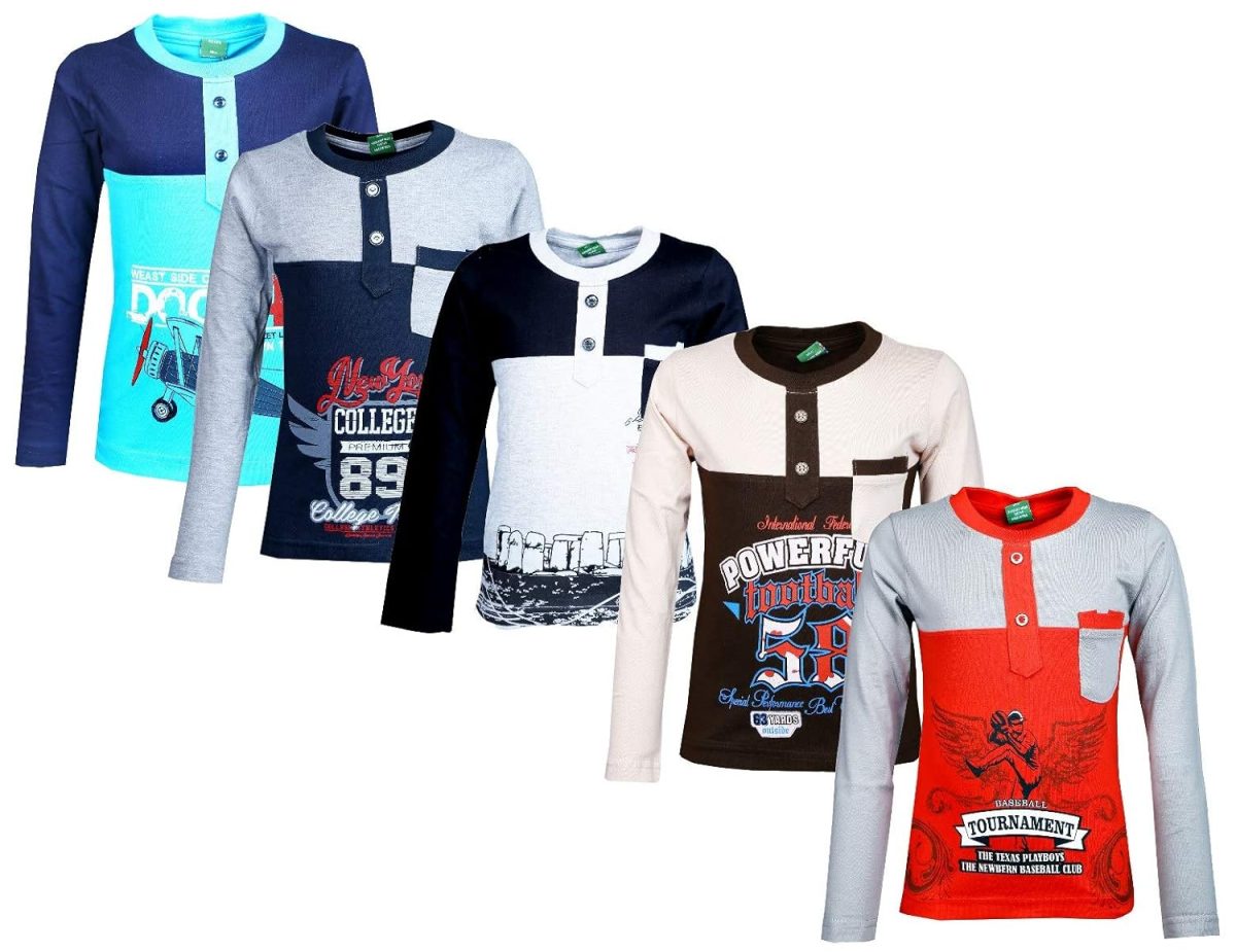 MITWA ENTERPRISES Cotton Full-Sleeve T-Shirts for Kids, Pack of 5, Unisex - Crown