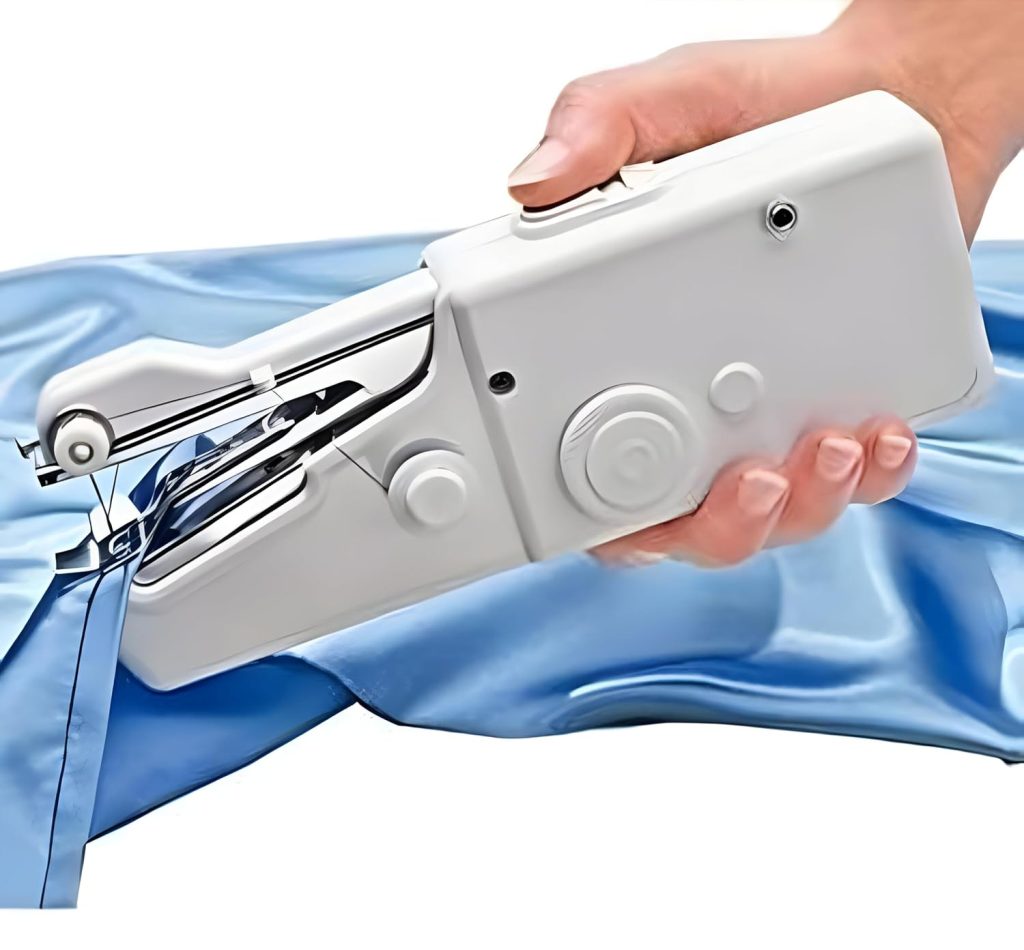 StonSell Handheld Mini Portable Hand Sewing Machine Stapler Style Silai Machine Electric Handy Stitch Mini Machine Home Tailoring Hand Sewing Machine Emergency Stitching (A1, White)