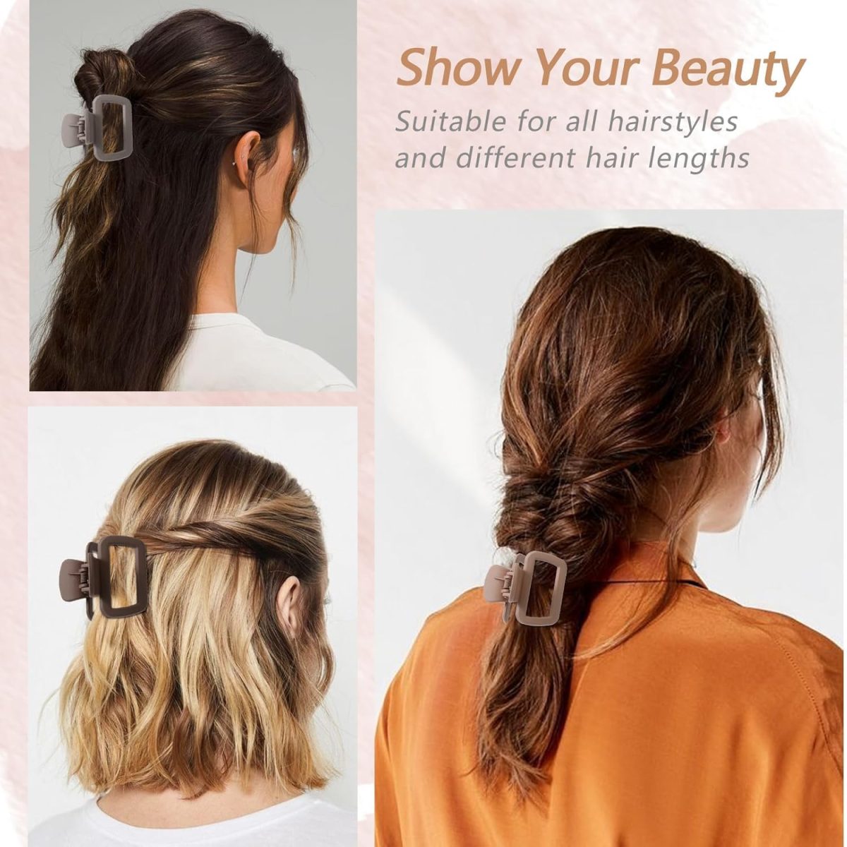 hair clutcher for women 4pc Elegant Medium Square Hair Clips - Non-Slip, Matte Finish for Women & Girls - Perfect for Casual Attire, Styling Makeup clip coupanas - Image 2