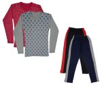 IndiWeaves Girls Cotton Full Sleeve Printed T-Shirts and Cotton Capri 3/4 Pants (Black,Navy Blue,Maroon,Grey,14-15 Years) Pack of 4