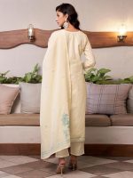 Sanisa Women's Cotton Jacquard Work Straight Kurta with Pant and Dupatta Set - Image 2