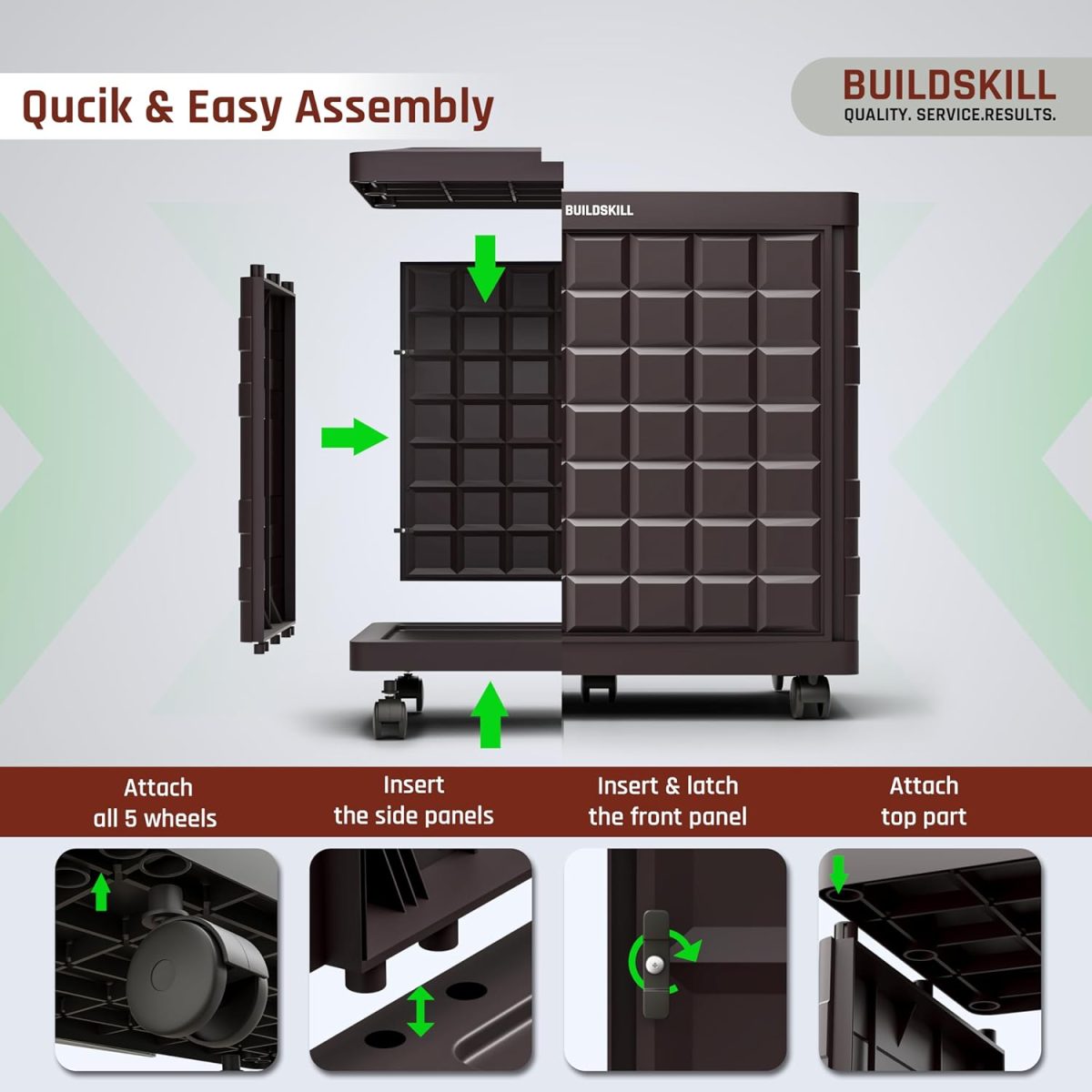 BUILDSKILL 100Kg Load Capacity Inverter Trolley for Home | 360° Rotating 5 Wheels | Easy Assembly Inverter Stand | Large Size Inverter Battery Stand for Home | Strong Build Inverter Box (Brown) - Image 6