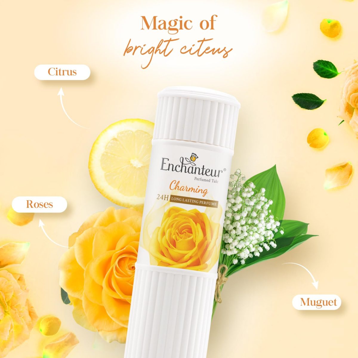 Enchanteur Charming Perfumed Talc Powder for Women, 250g with Roses, Muguets & Cedarwood Extracts, Pack of 1, 250 gms - Image 6
