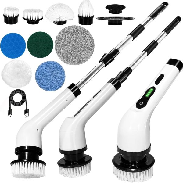 NELVINEXPORTS Electric Spin Scrubber, Cleaning Brush Scrubber for Home, 400RPM/Mins-9 Replaceable Brush Heads-90Mins Work Time, 3 Adjustable Size, 2 Adjustable Speeds Tiles Scrubber with Heavy Duty