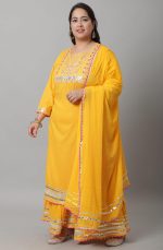 Rajnandini Women's Yellow Pure Cotton Lurex Embroidered Kurta Set With Dupatta (JOPLVL259X-P) - Image 2