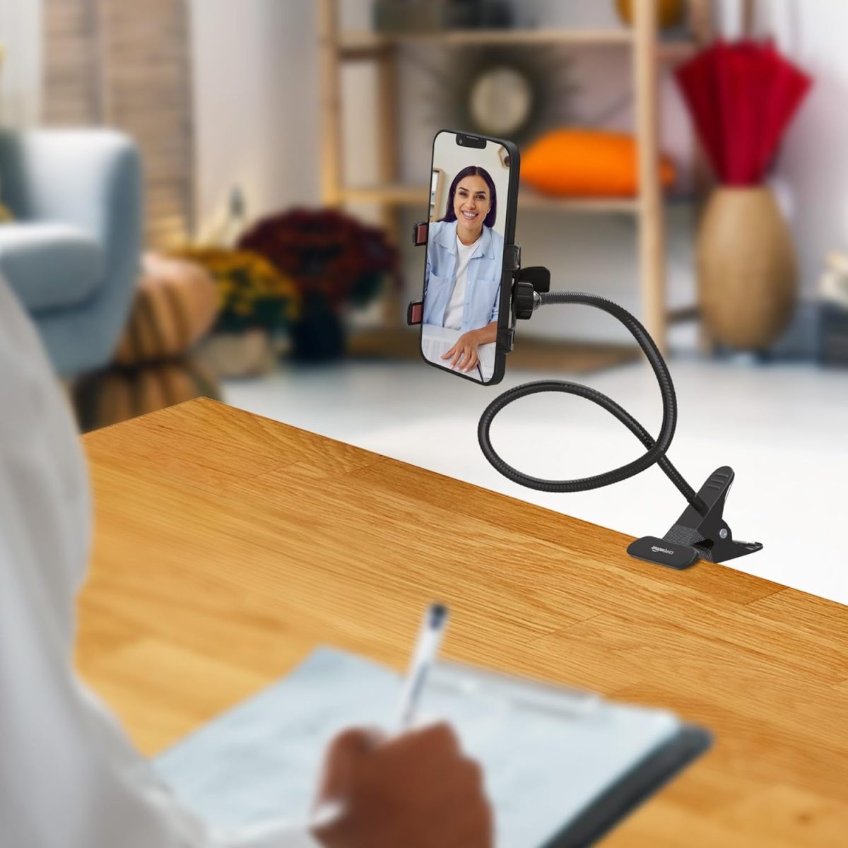 amazon basics Tabletop Stand for Mobile, Tablet and E-Reader, Clip Mount, Multi-Angle, Foldable, Lazy Bracket, Universal Compatibility - Image 4