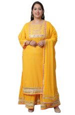 Rajnandini Women's Yellow Pure Cotton Lurex Embroidered Kurta Set With Dupatta (JOPLVL259X-P)