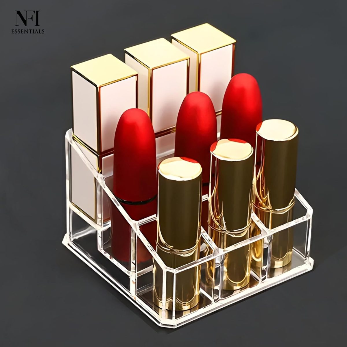 Clear Acrylic 9-Slot Lipstick & Cosmetic Organizer – Compact Makeup Holder for Lipstick, Lip Balm, Essential Oils & More – Transparent Plastic Storage Stand - Image 3