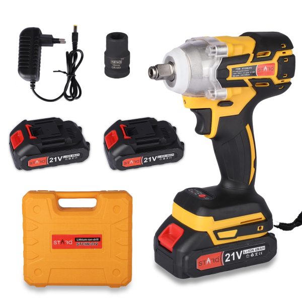 STARQ Heavy Duty 21V Cordless Impact Wrench with 2 Batteries | 2 Variable Speed | Build-In LED Lights | Forward & ReverseSwitch | Yellow