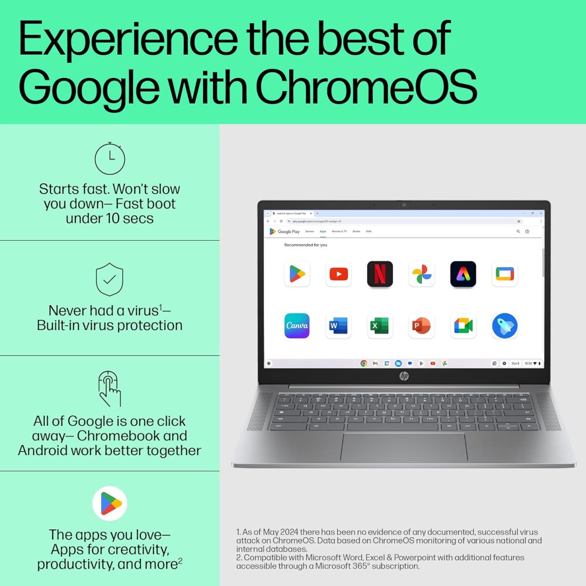 HP Chromebook, Intel Core I3-N305, 8GB LPDDR5, 256GB UFS, 14-Inch (35.6Cm), Anti-Glare, Touchscreen, FHD, Win 11, Silver,1.45Kg, nf0017TU, Intel UHD Graphics, FHD Camera Laptop - Image 2