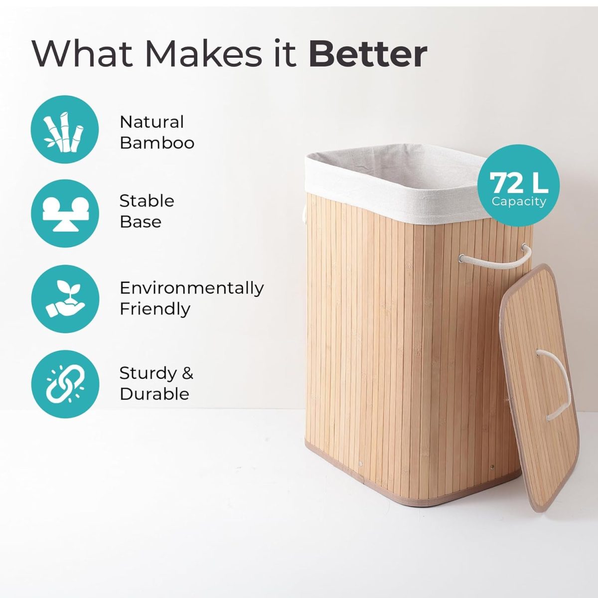The Better Home Bamboo Basket for Storage(40*30*60cm) Laundry Basket for Clothes With Lid | Home Organizer Items and Storage | Eco Friendly | Compact and Easy to carry | Home Storage Organizer | Brown - Image 2