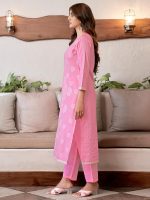 Sanisa Women's Cotton Jacquard Work Straight Kurta with Pant and Dupatta Set - Image 3