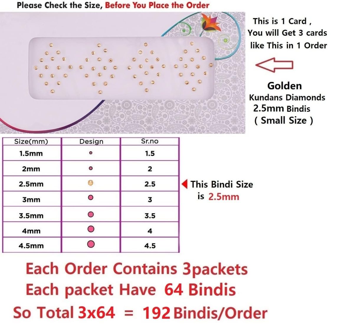 Golden Stone Round Bindis Diamond Cut kumkum Sticker Yellow bindiya Tiki Set Bindi for Girls (Pack of 3 Sheets Small Size 2.5mm) - Image 2
