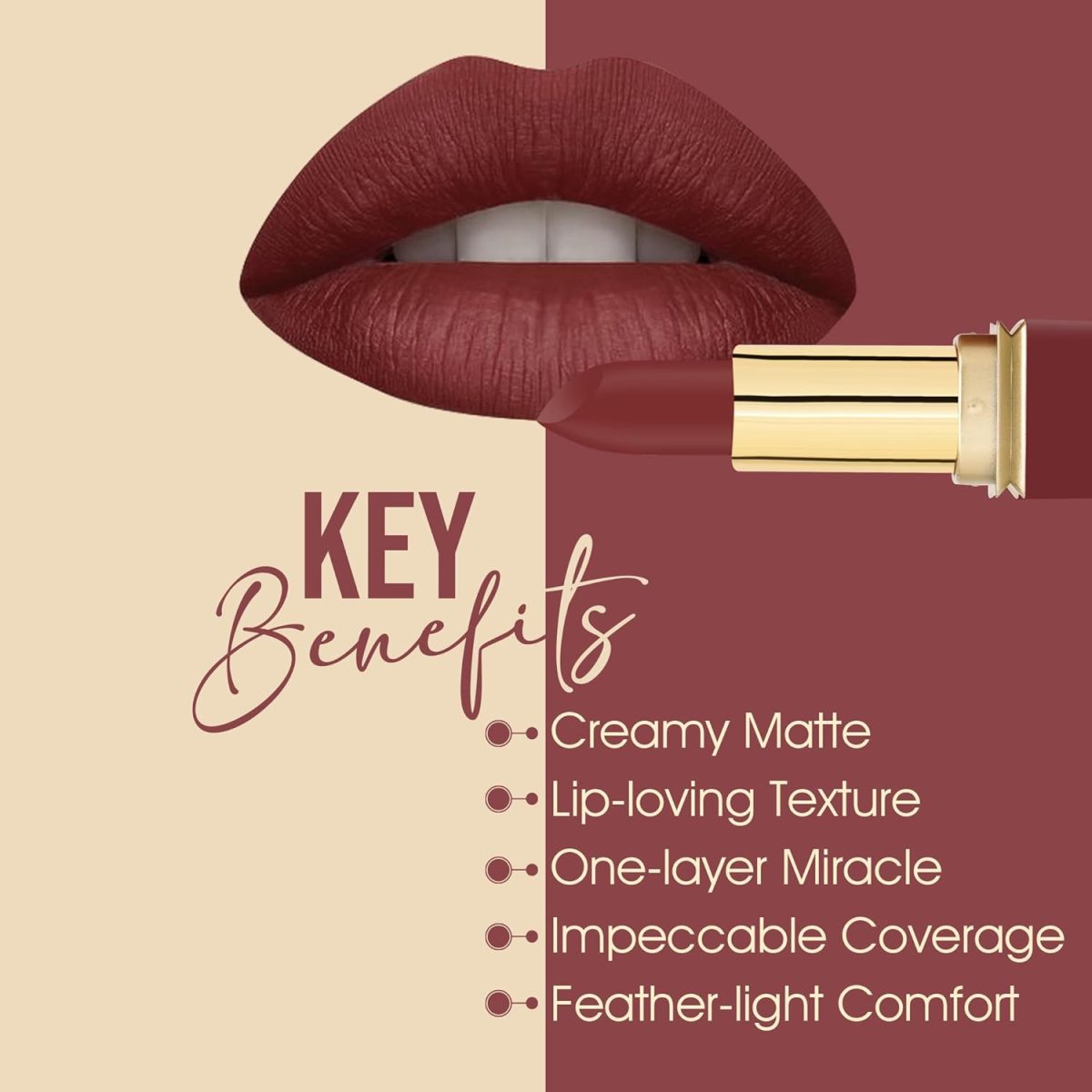 Colors Queen Nude It Creamy Matte Lipstick – 3.6g | Lightweight, Waterproof Lipstick for Women (02 - Peony) - Image 3