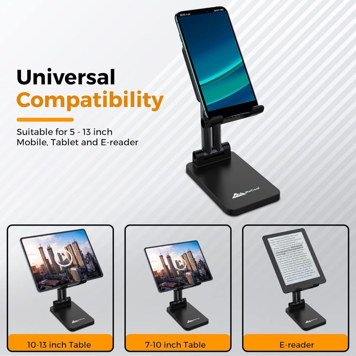 WeCool T2 Foldable and Portable Tabletop Mobile Stand with Stable Base,Height and View Angle Adjustable Phone Stand,Ideal Mobile Holder for Smartphones,Tablets, Kindles - Image 8
