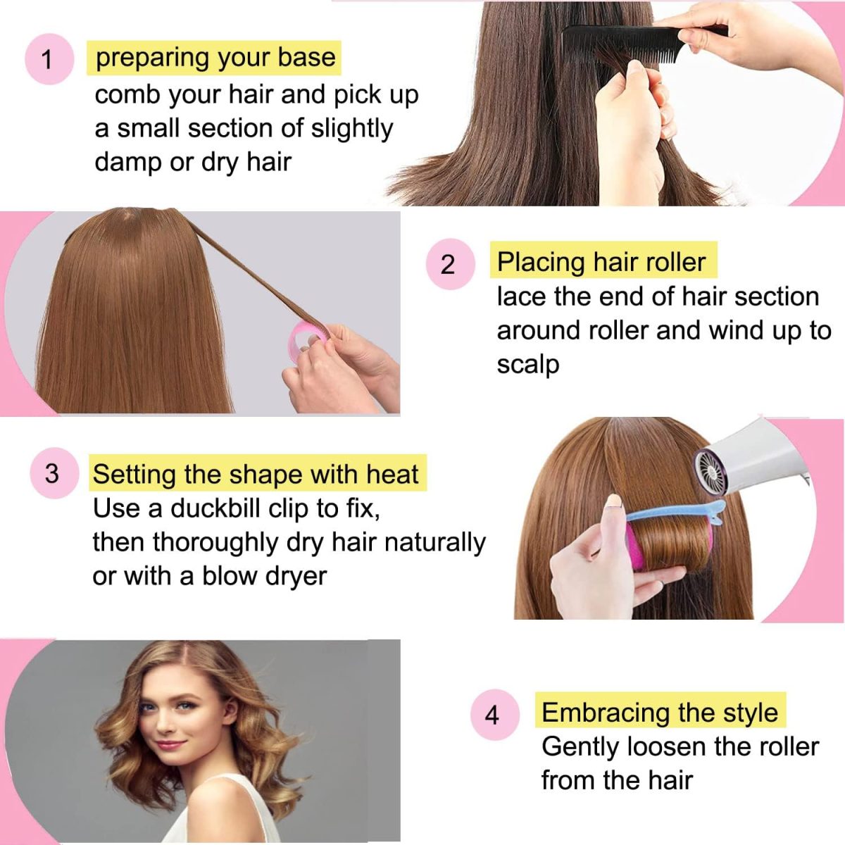 VIEWS Self Grip Rollers Hair Curlers 30Pcs Set with 18Pcs Hair Roller 3 Sizes (6 Large, 6 Medium & 6 small) and 12 Clips for Long Medium Short Hair Volume - Image 6