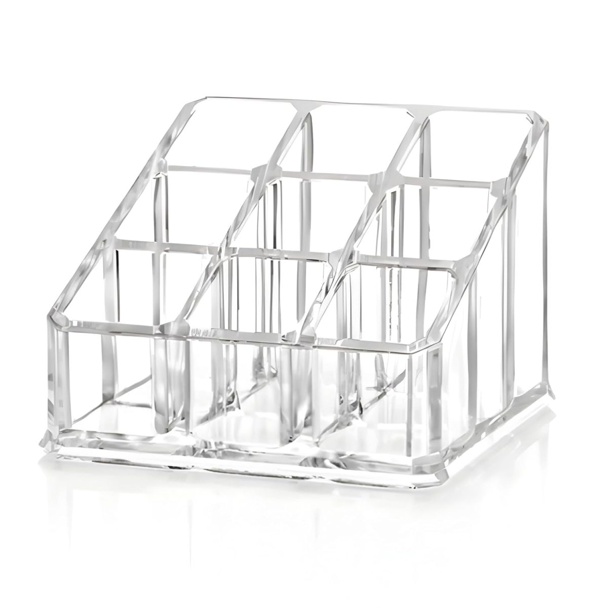 Clear Acrylic 9-Slot Lipstick & Cosmetic Organizer – Compact Makeup Holder for Lipstick, Lip Balm, Essential Oils & More – Transparent Plastic Storage Stand