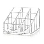 Clear Acrylic 9-Slot Lipstick & Cosmetic Organizer – Compact Makeup Holder for Lipstick, Lip Balm, Essential Oils & More – Transparent Plastic Storage Stand